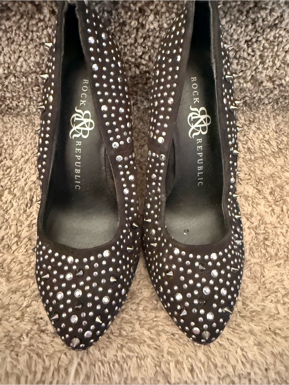 Rock & Republic Black Crystal-Studded Pointed Pumps